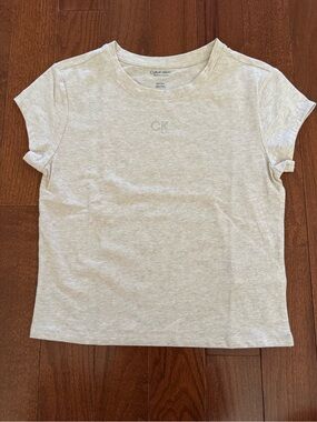 Calvin Klein Cream Heather CK Embroidered Crew Tee